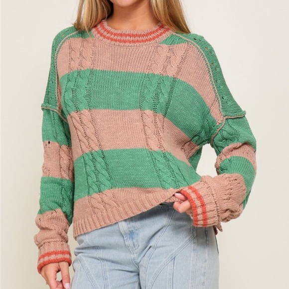 Charlie B Mixed Knit Striped Sweater